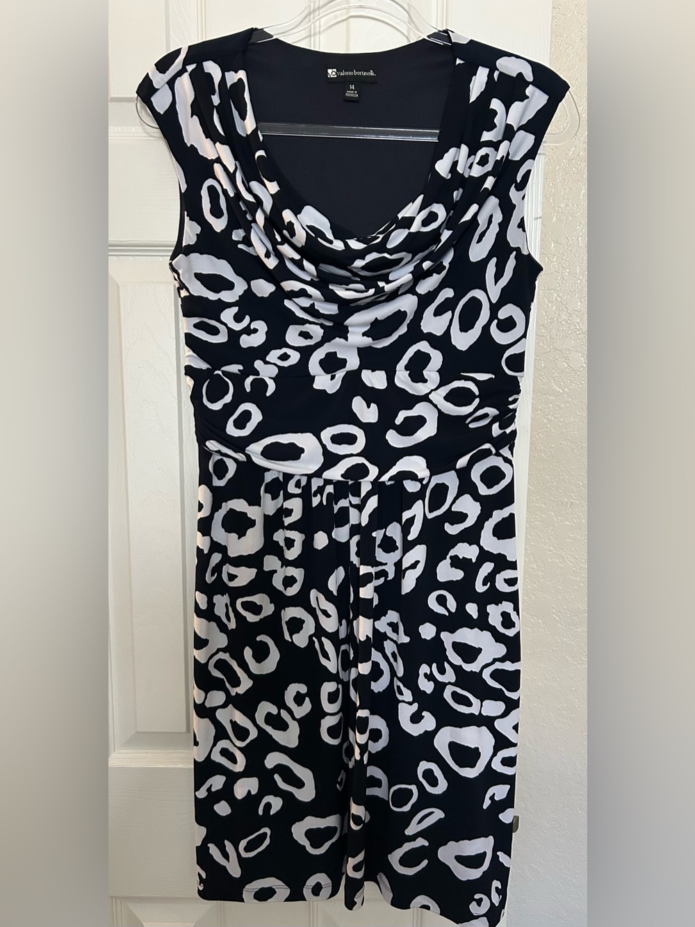 Valerie Bertinelli Black & White Cowl Neck Dress